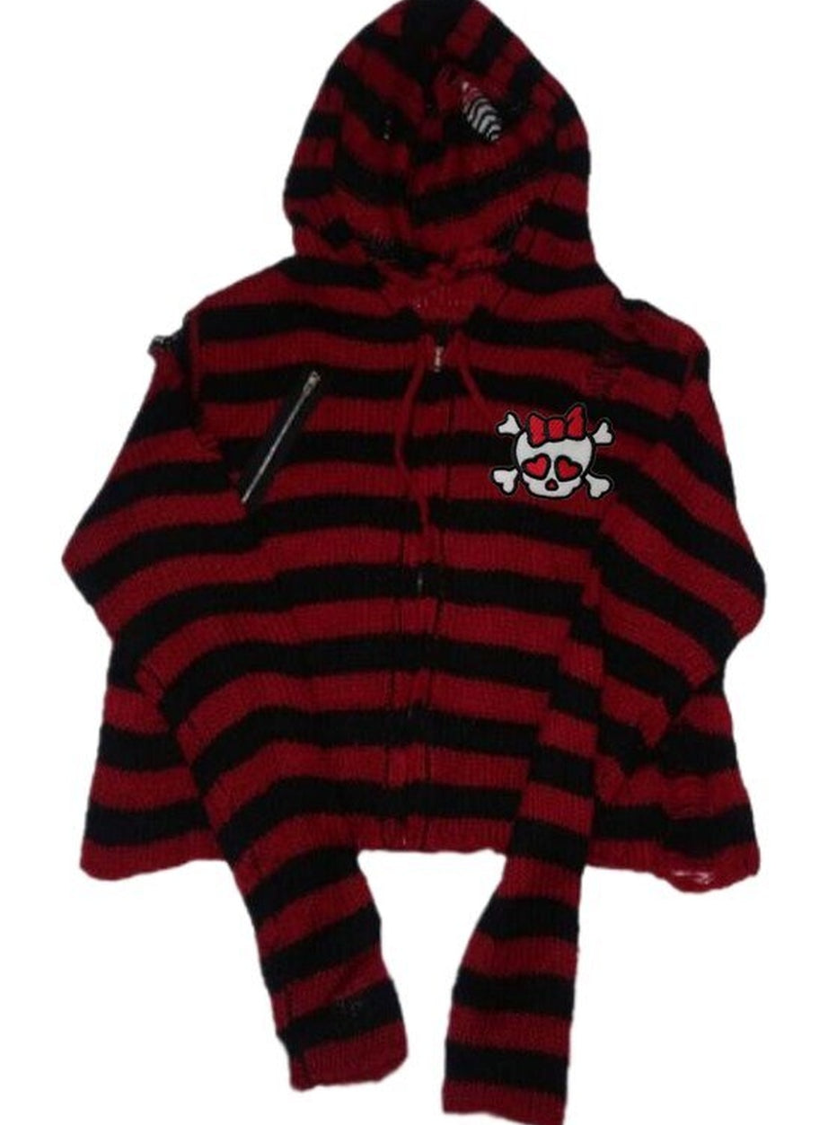 Y2k Striped Emo Skull Hoodie
