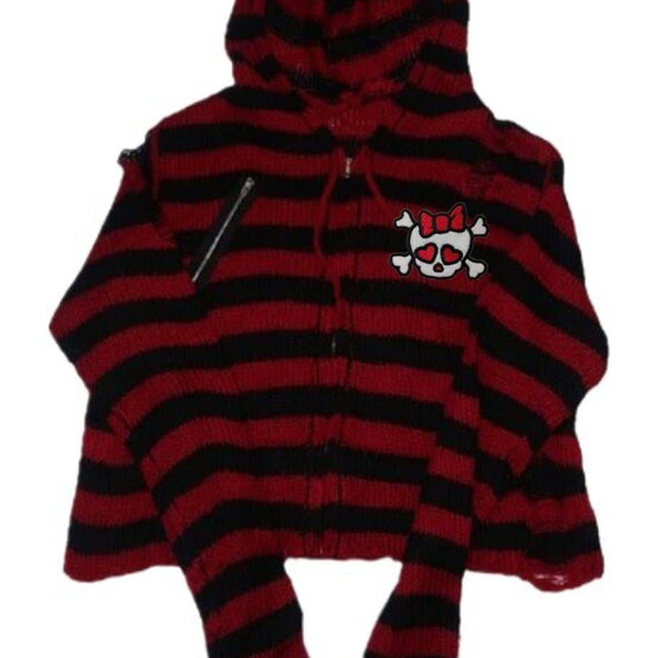 Y2k Striped Emo Skull Hoodie