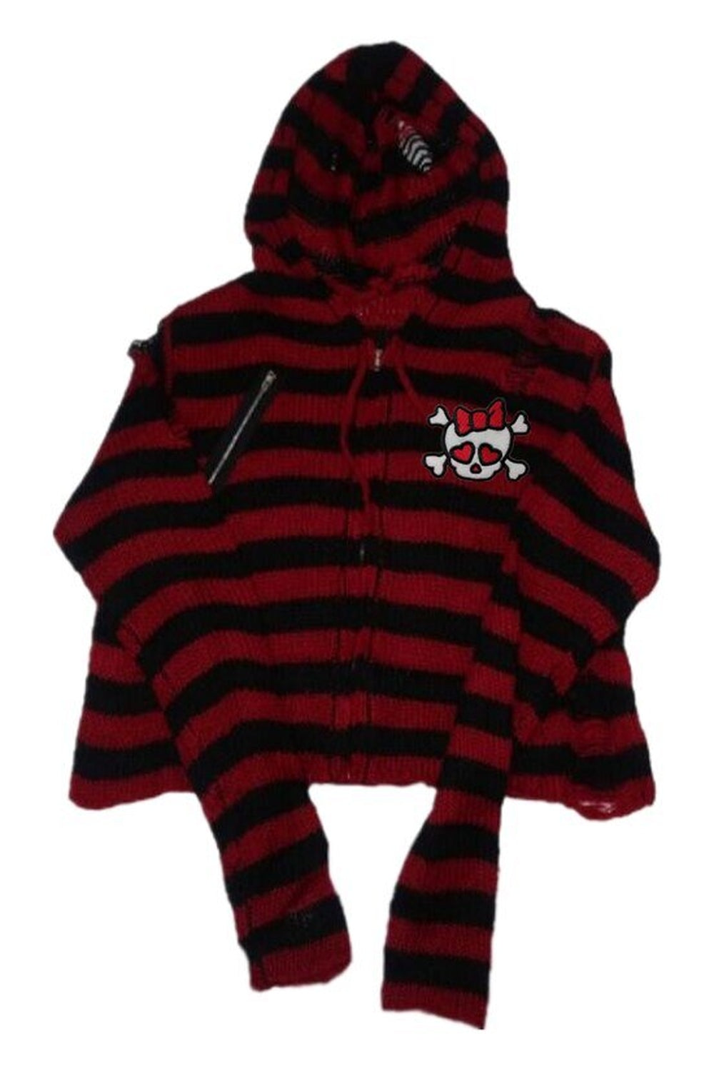 Y2k Striped Emo Skull Hoodie