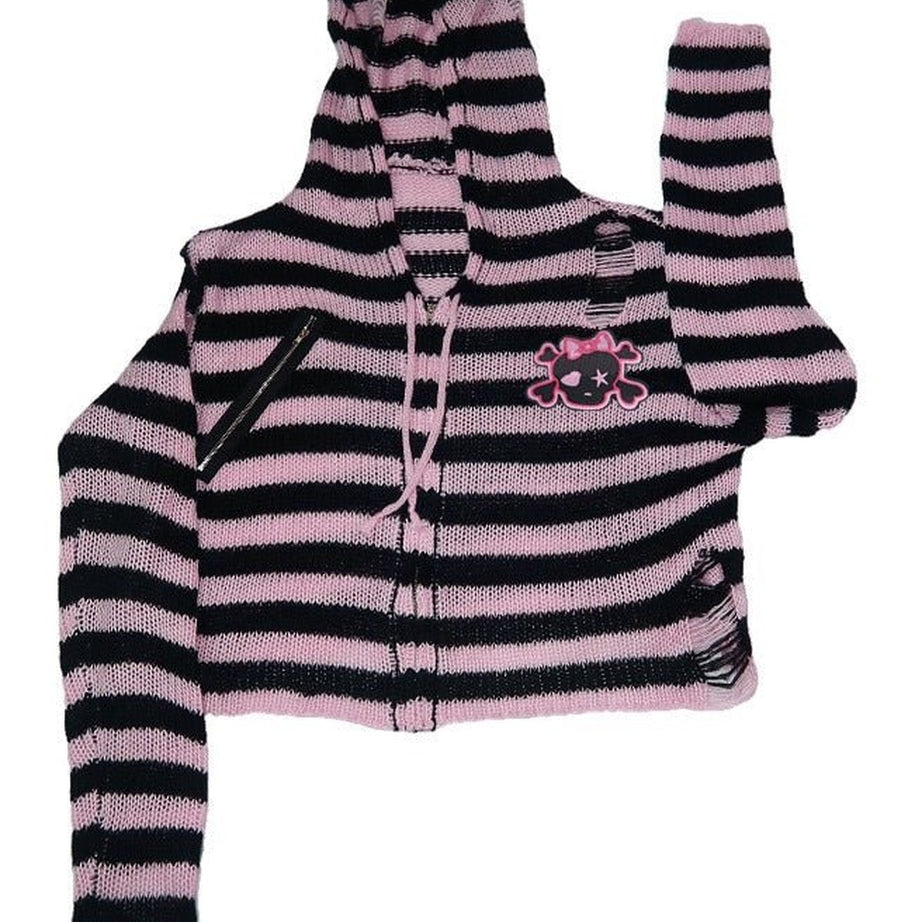 Y2k Striped Emo Skull Hoodie