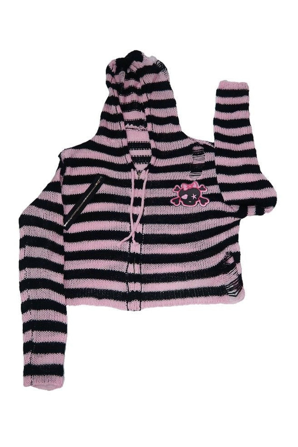 Y2k Striped Emo Skull Hoodie