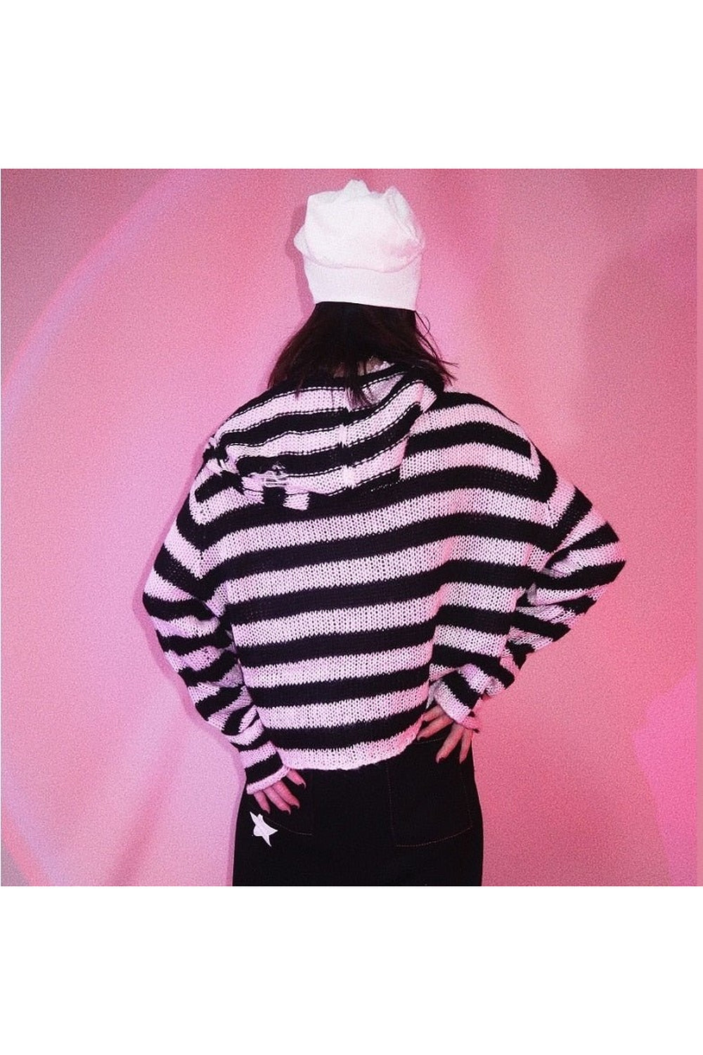 Y2k Striped Emo Skull Hoodie