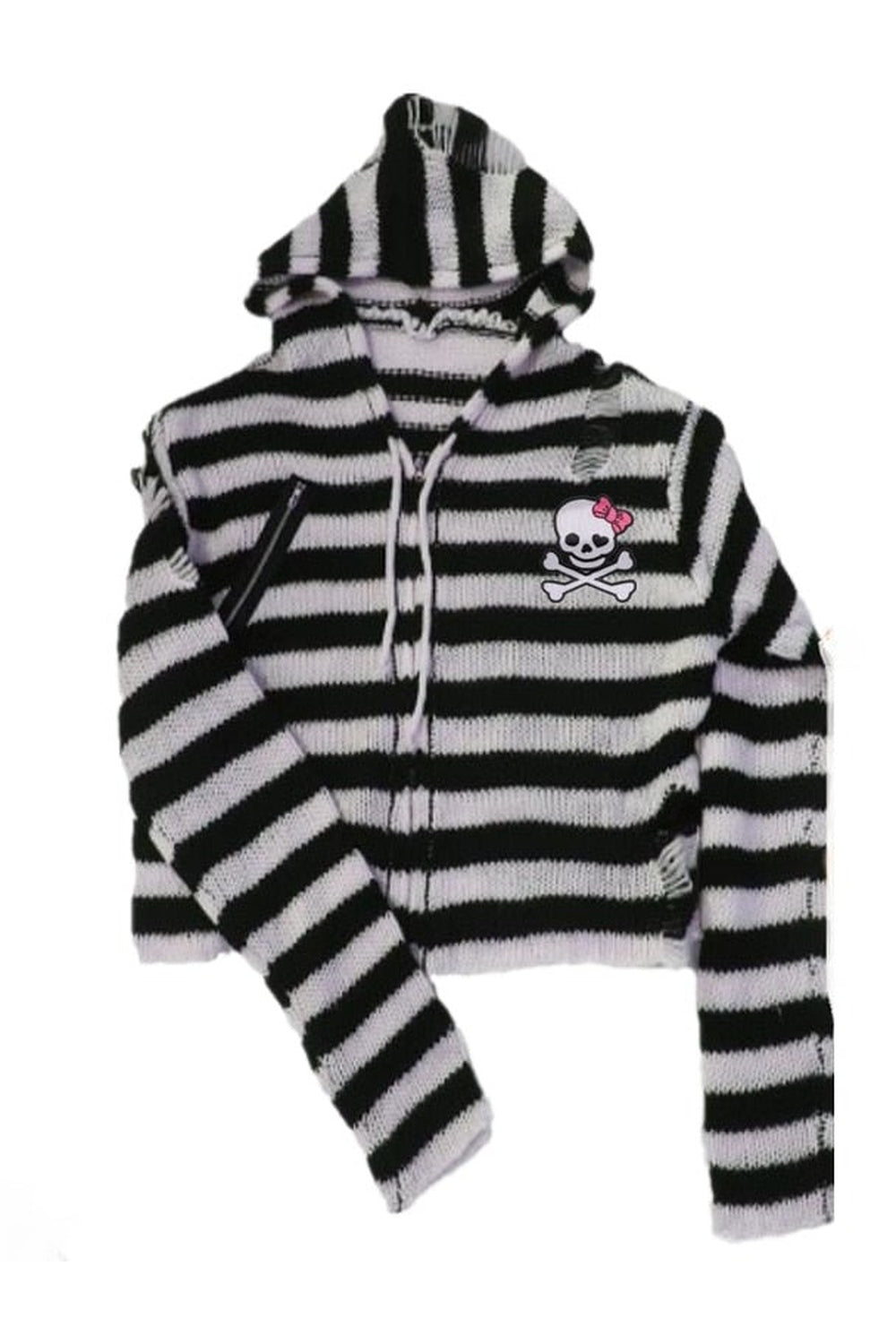 Y2k Striped Emo Skull Hoodie
