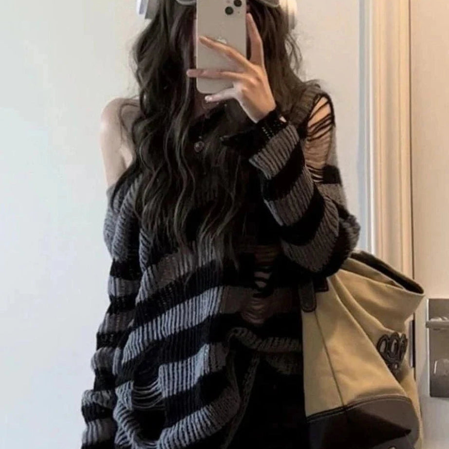 Y2k Striped Gothic Sweater