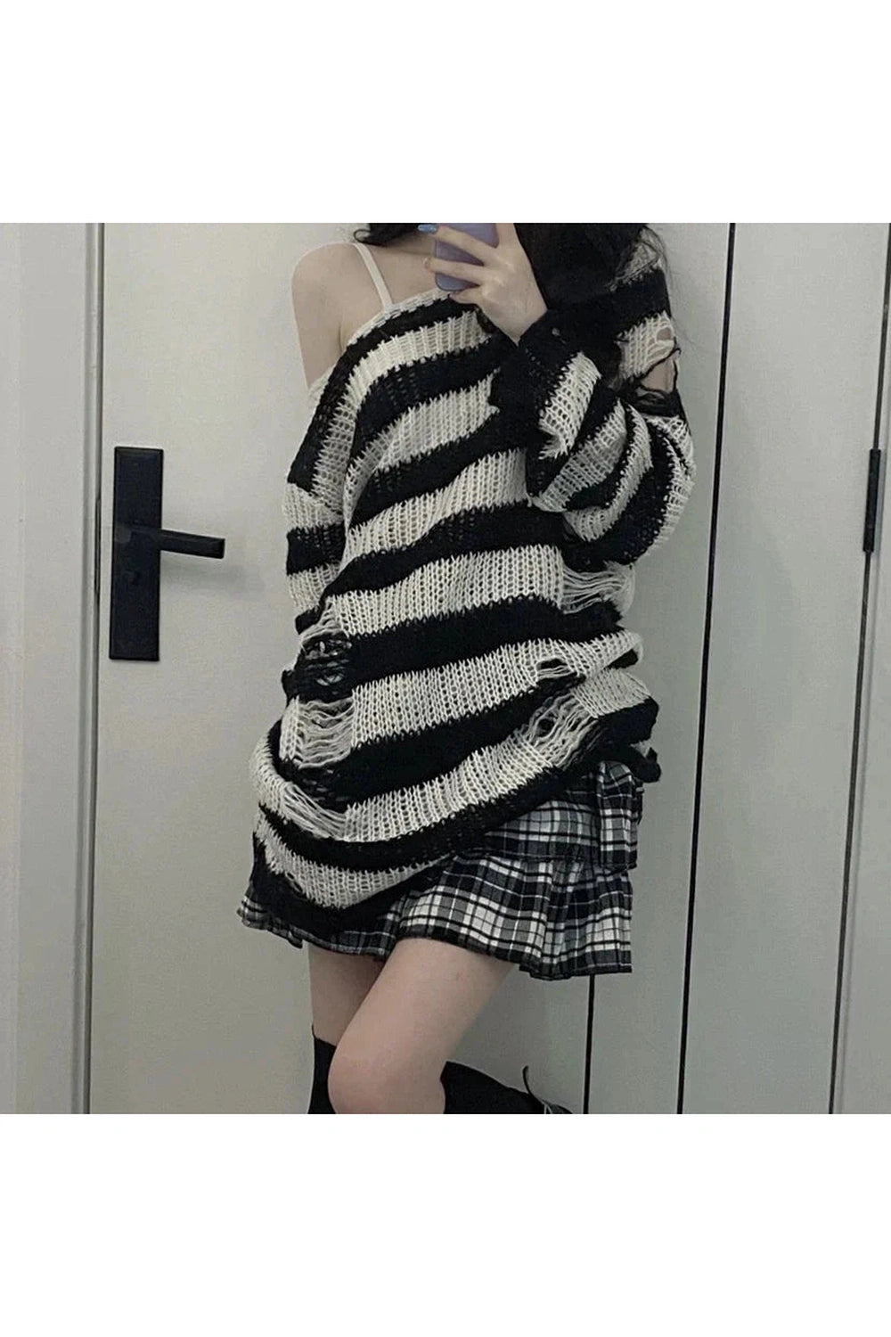 Y2k Striped Grunge Distressed Sweater