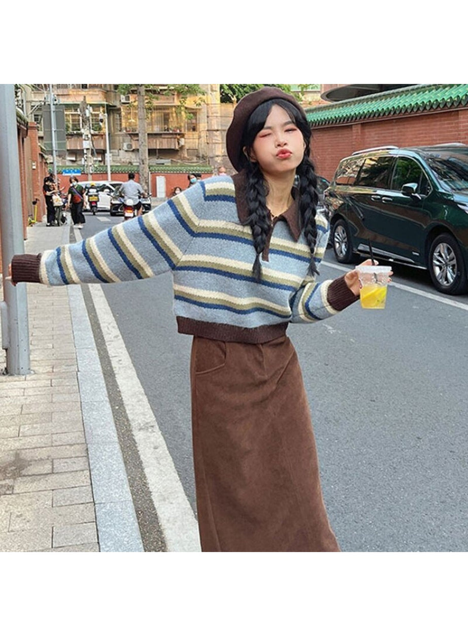 Y2k Striped Korean Pullover Sweater