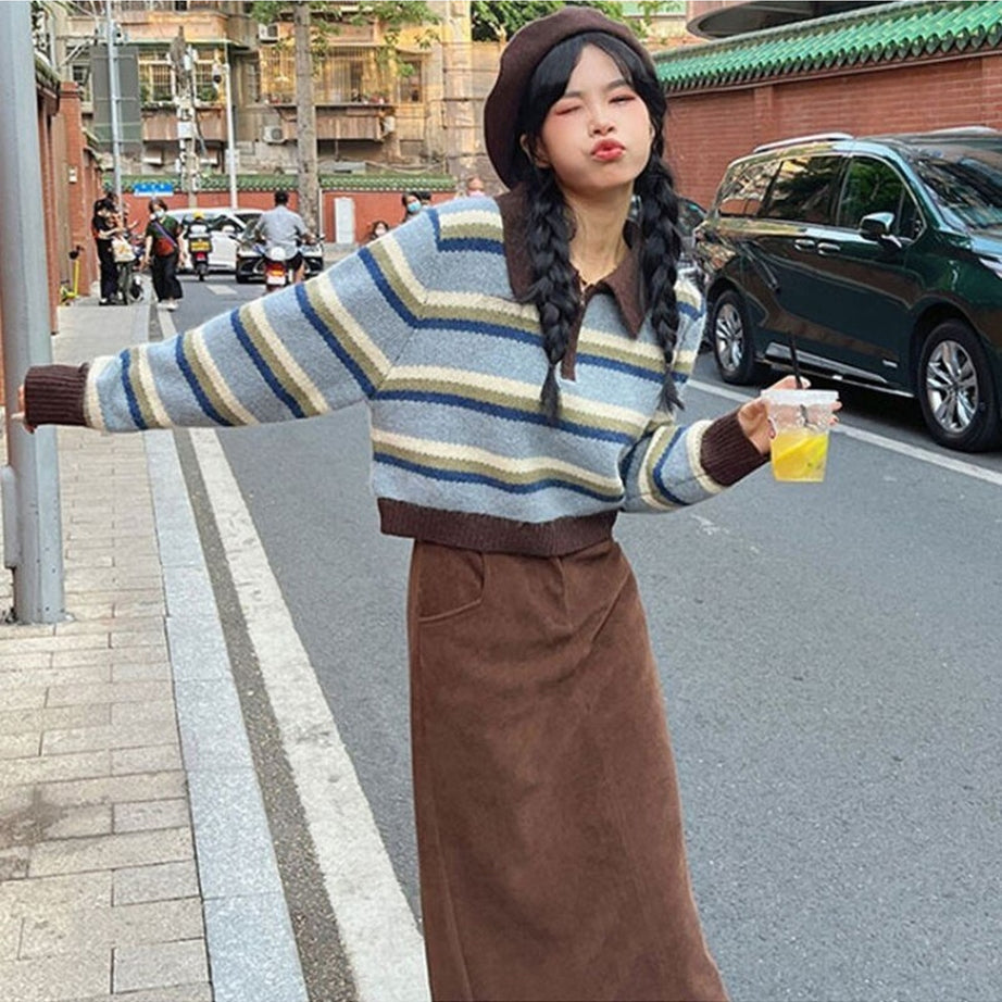 Y2k Striped Korean Pullover Sweater