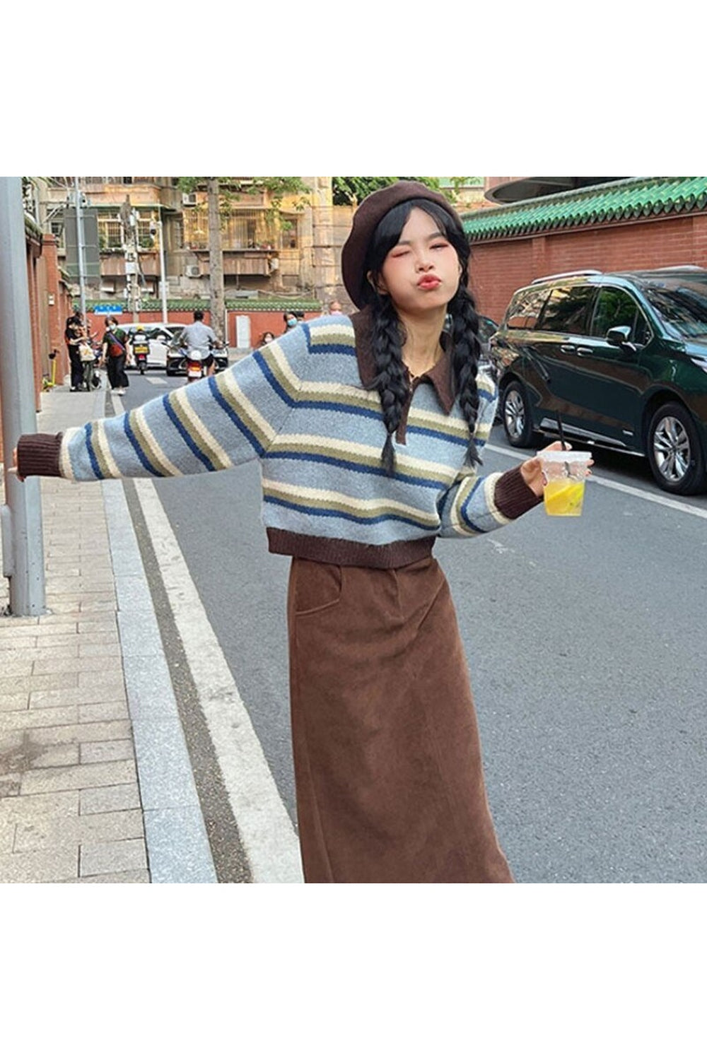 Y2k Striped Korean Pullover Sweater