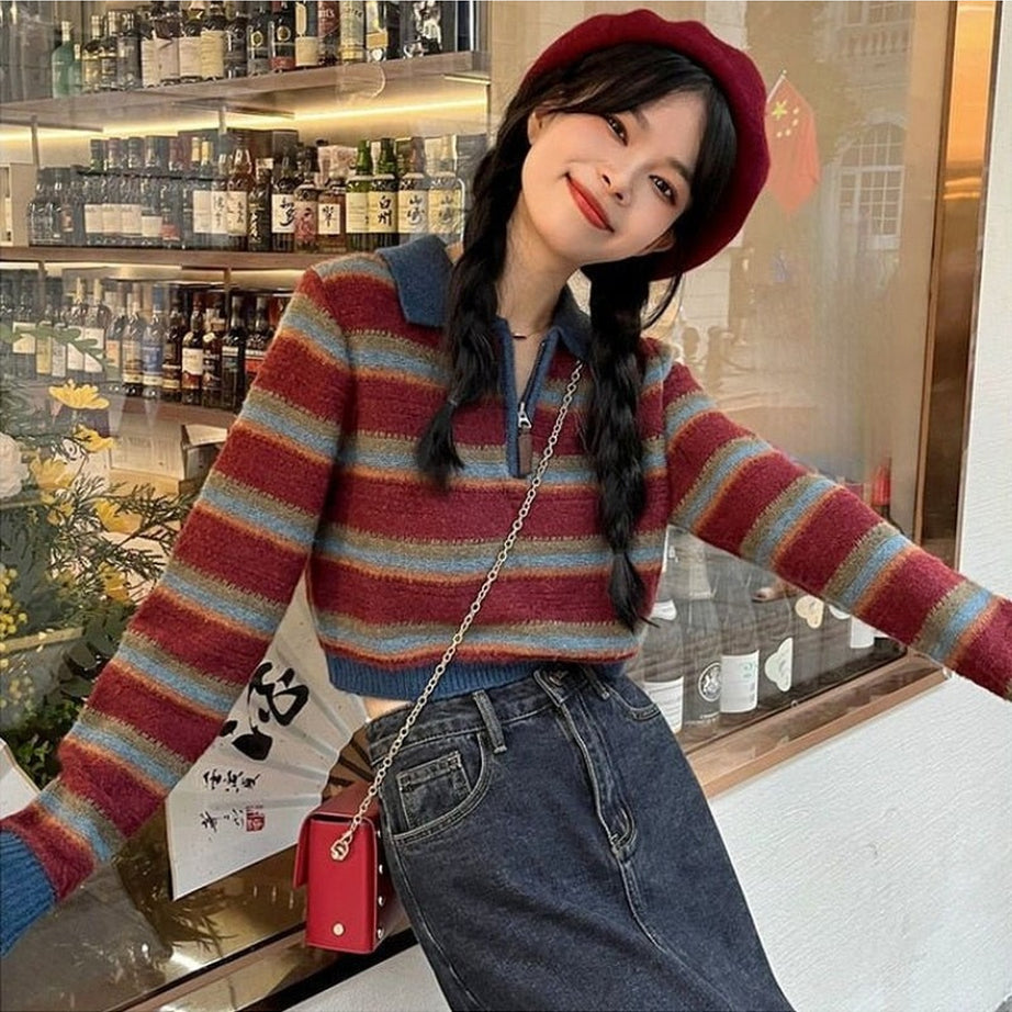 Y2k Striped Korean Pullover Sweater
