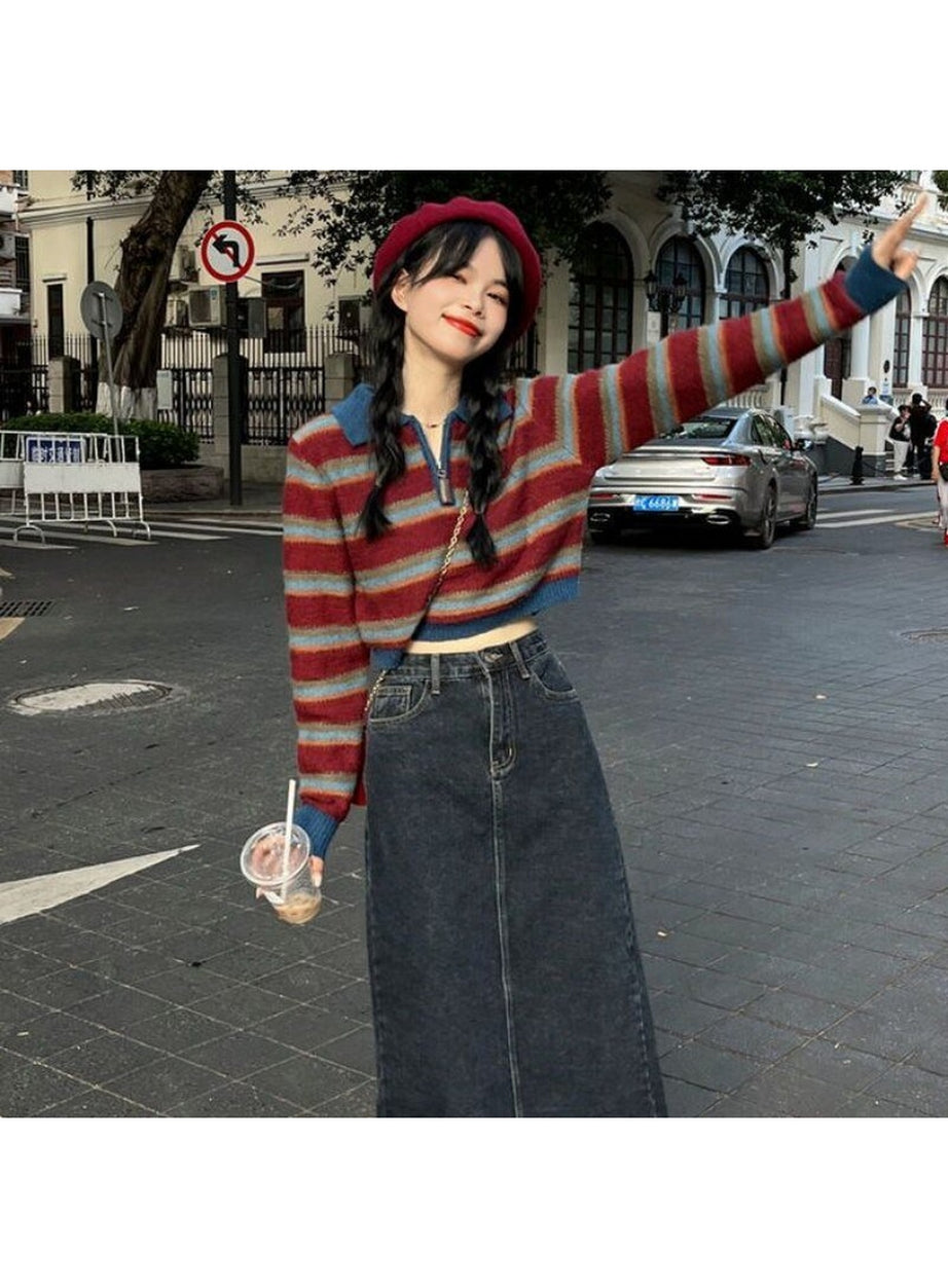 Y2k Striped Korean Pullover Sweater