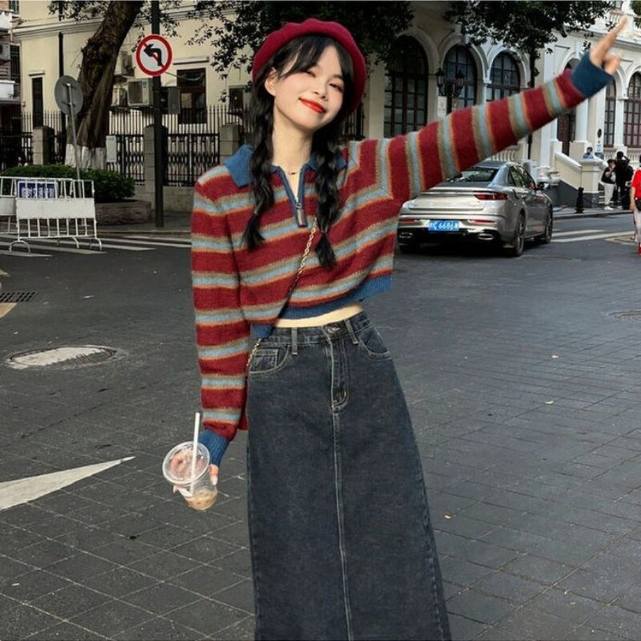 Y2k Striped Korean Pullover Sweater