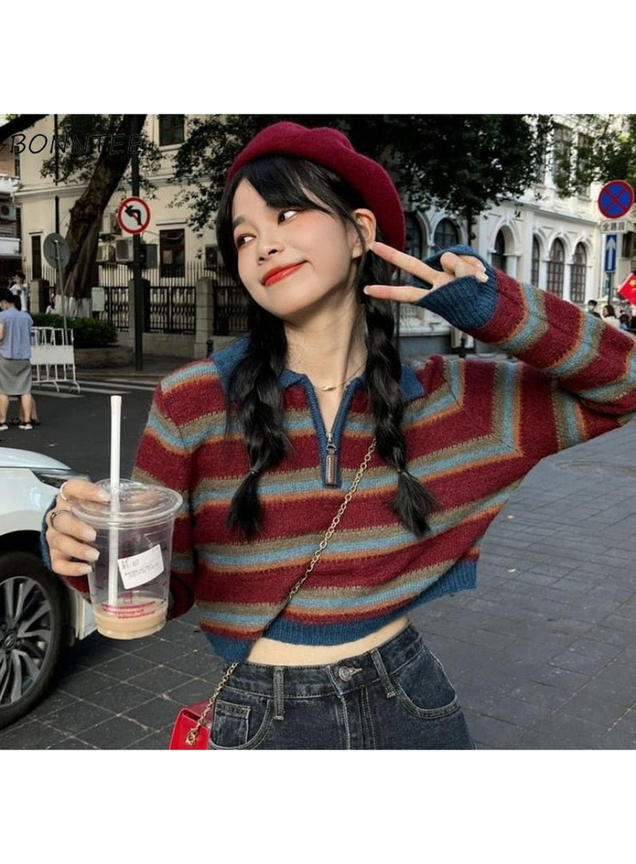 Y2k Striped Korean Pullover Sweater