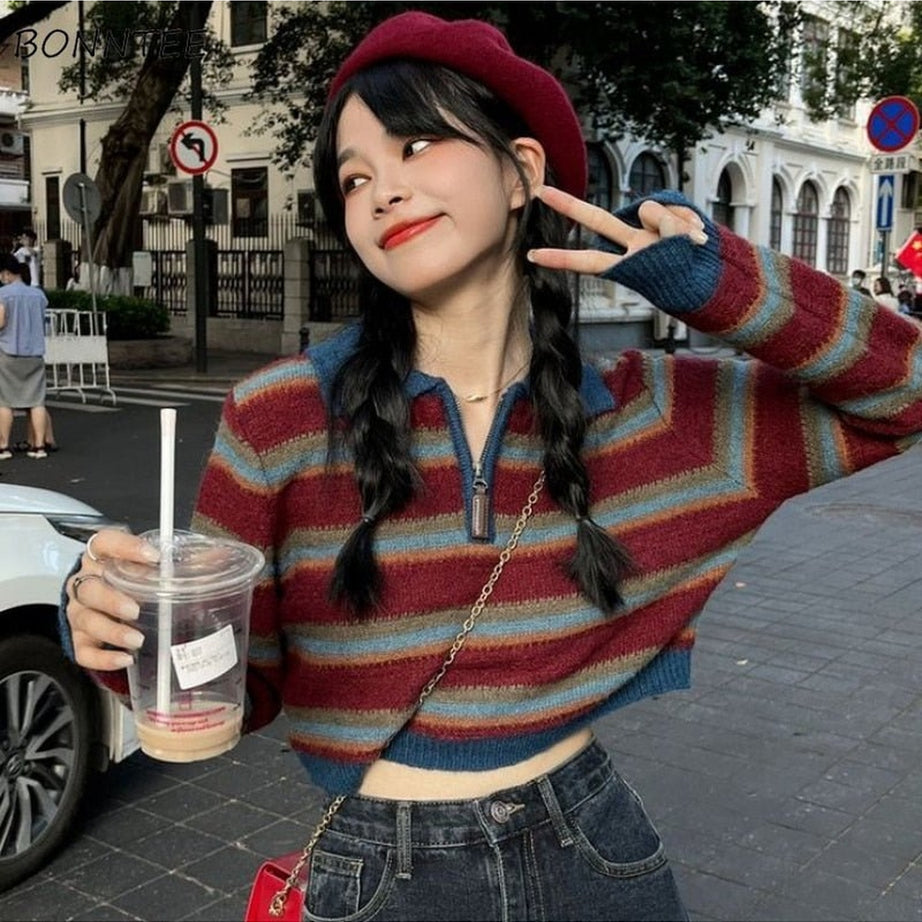 Y2k Striped Korean Pullover Sweater