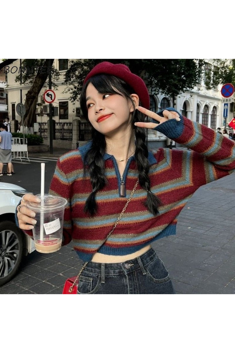 Y2k Striped Korean Pullover Sweater