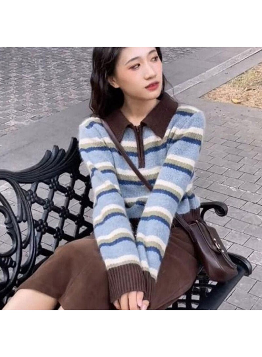 Y2k Striped Korean Pullover Sweater