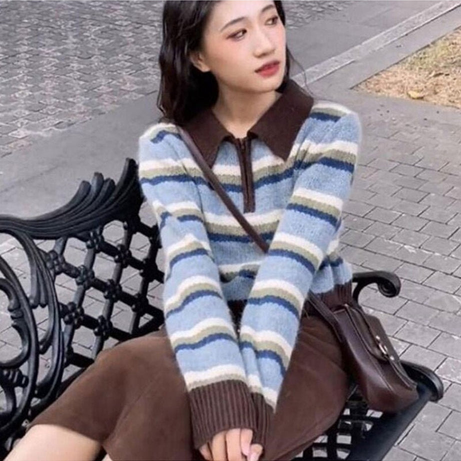 Y2k Striped Korean Pullover Sweater