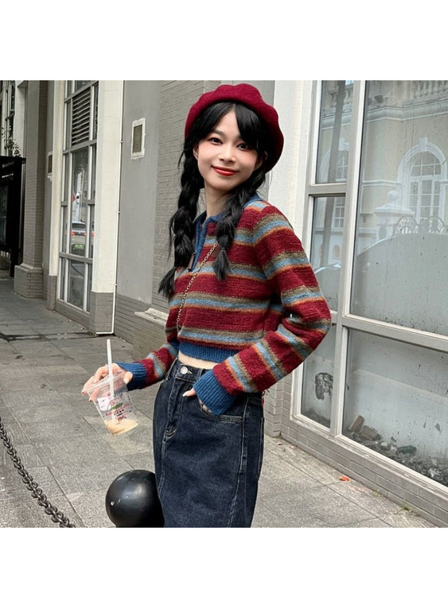 Y2k Striped Korean Pullover Sweater