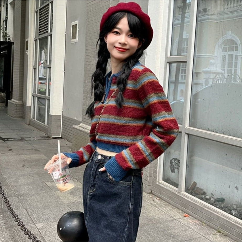 Y2k Striped Korean Pullover Sweater