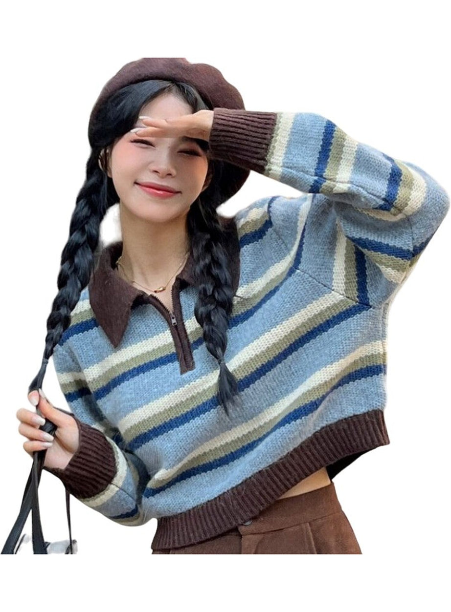 Y2k Striped Korean Pullover Sweater