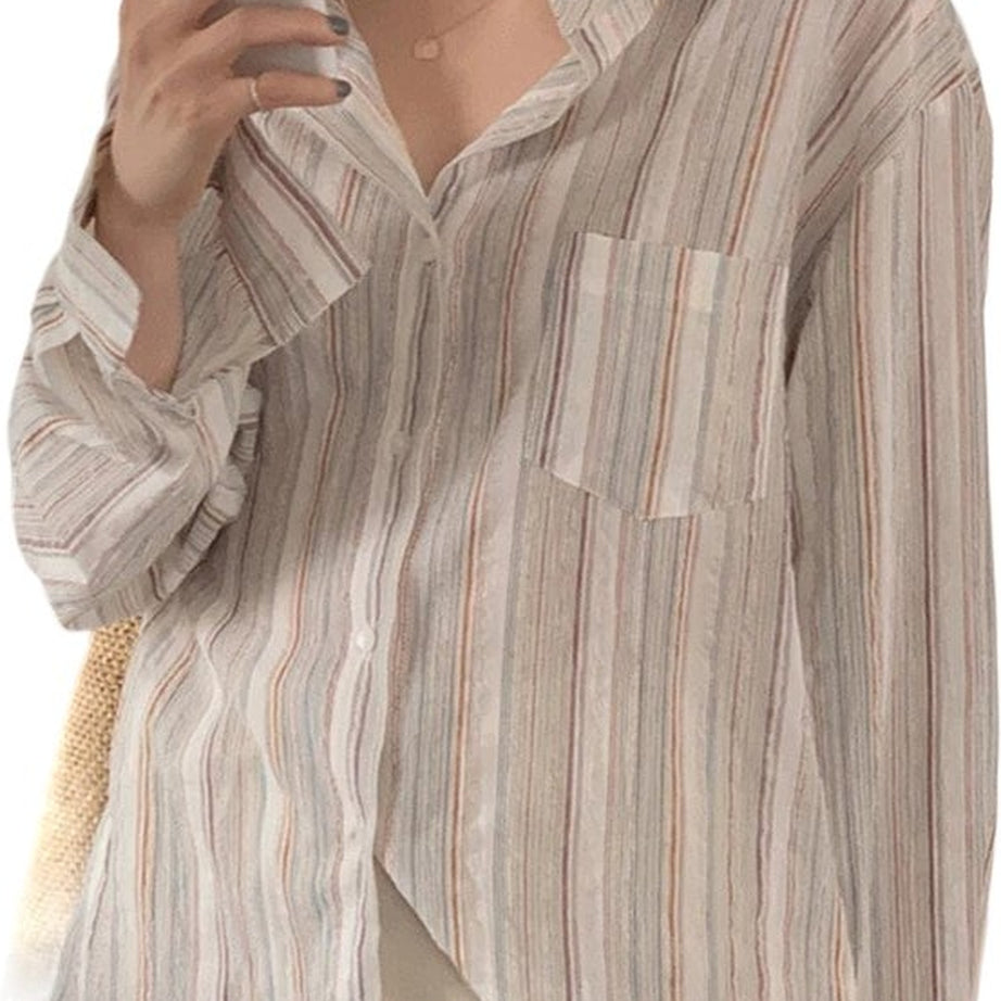 Y2k Striped Long Sleeve Casual Blouse