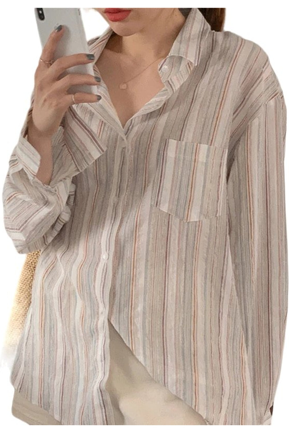 Y2k Striped Long Sleeve Casual Blouse