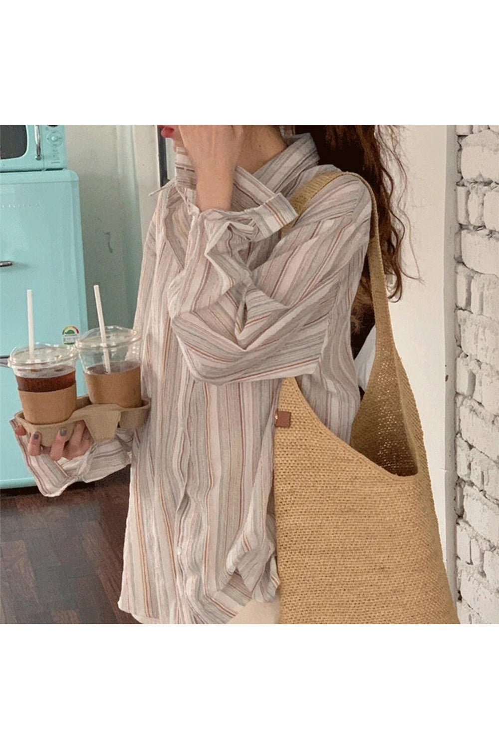 Y2k Striped Long Sleeve Casual Blouse