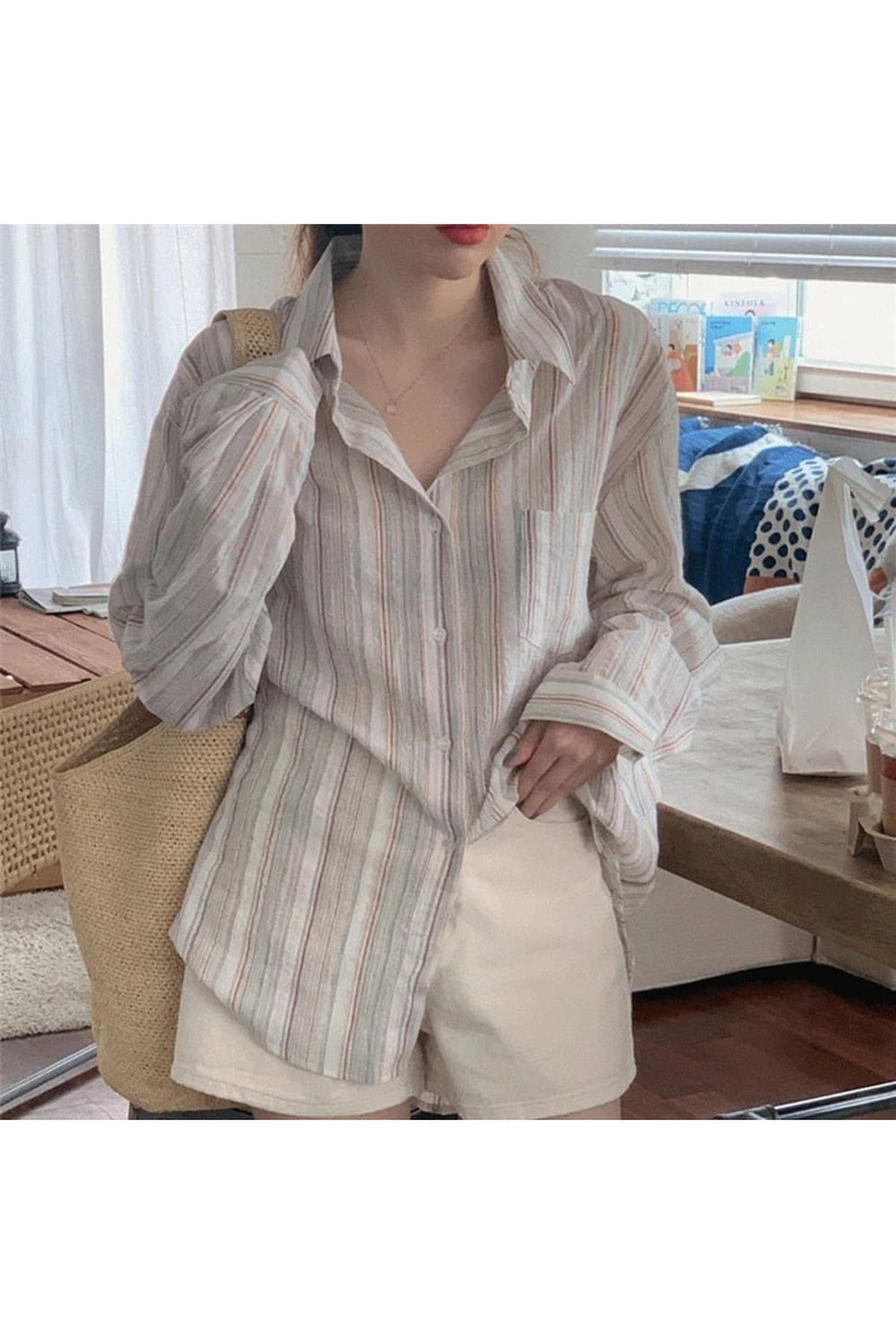Y2k Striped Long Sleeve Casual Blouse