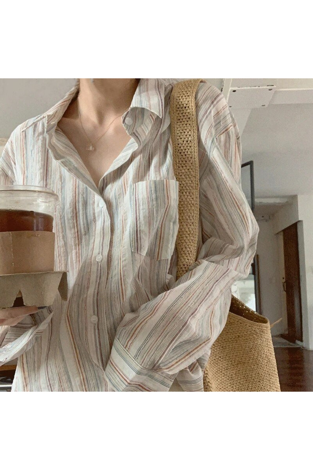 Y2k Striped Long Sleeve Casual Blouse