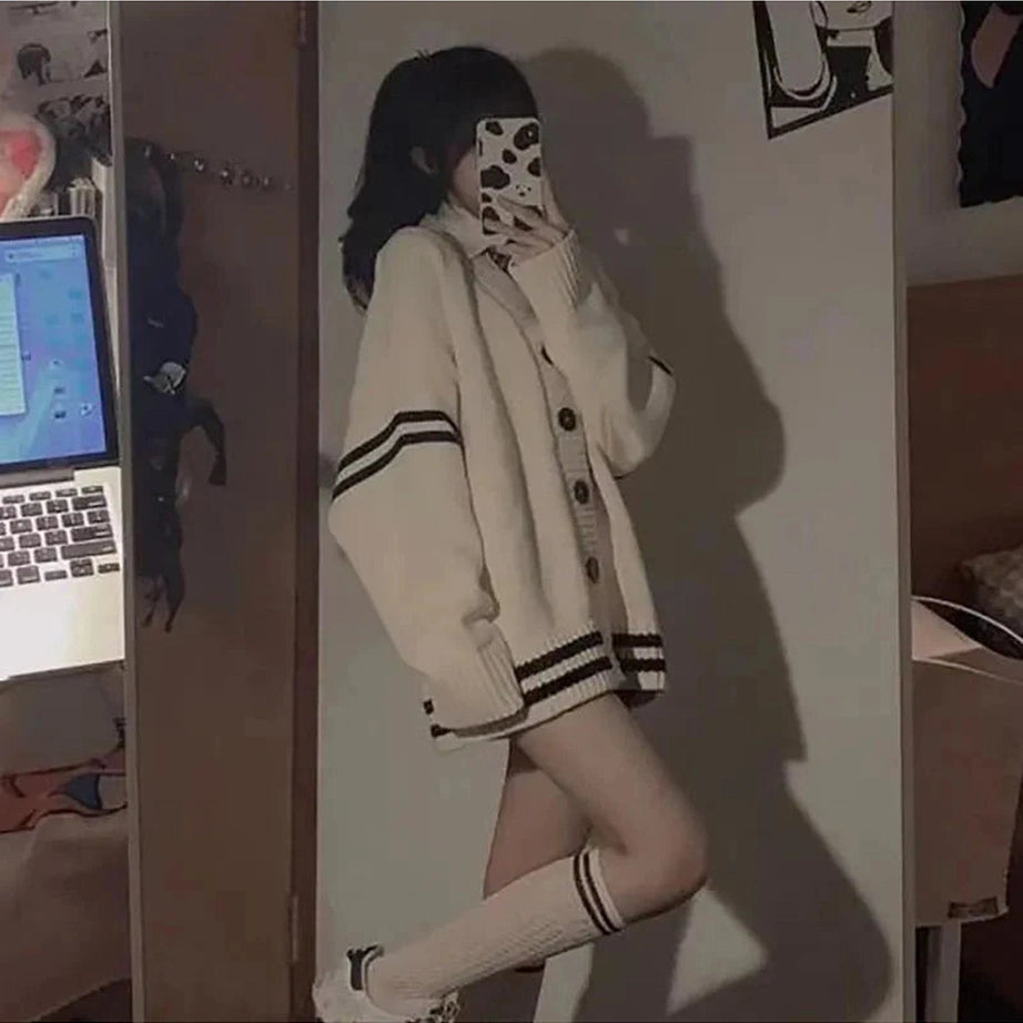 Y2k Striped Loose Cardigan