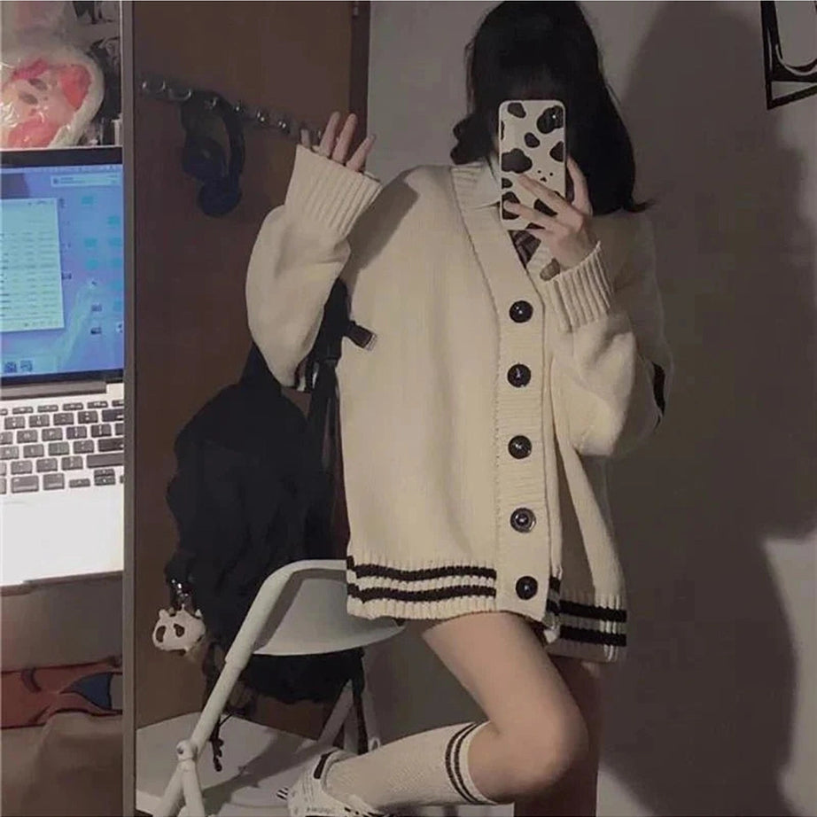 Y2k Striped Loose Cardigan