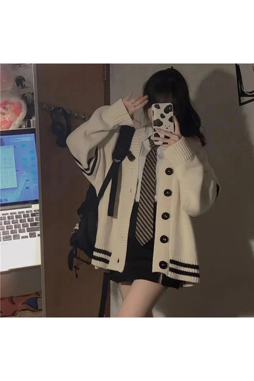 Y2k Striped Loose Cardigan