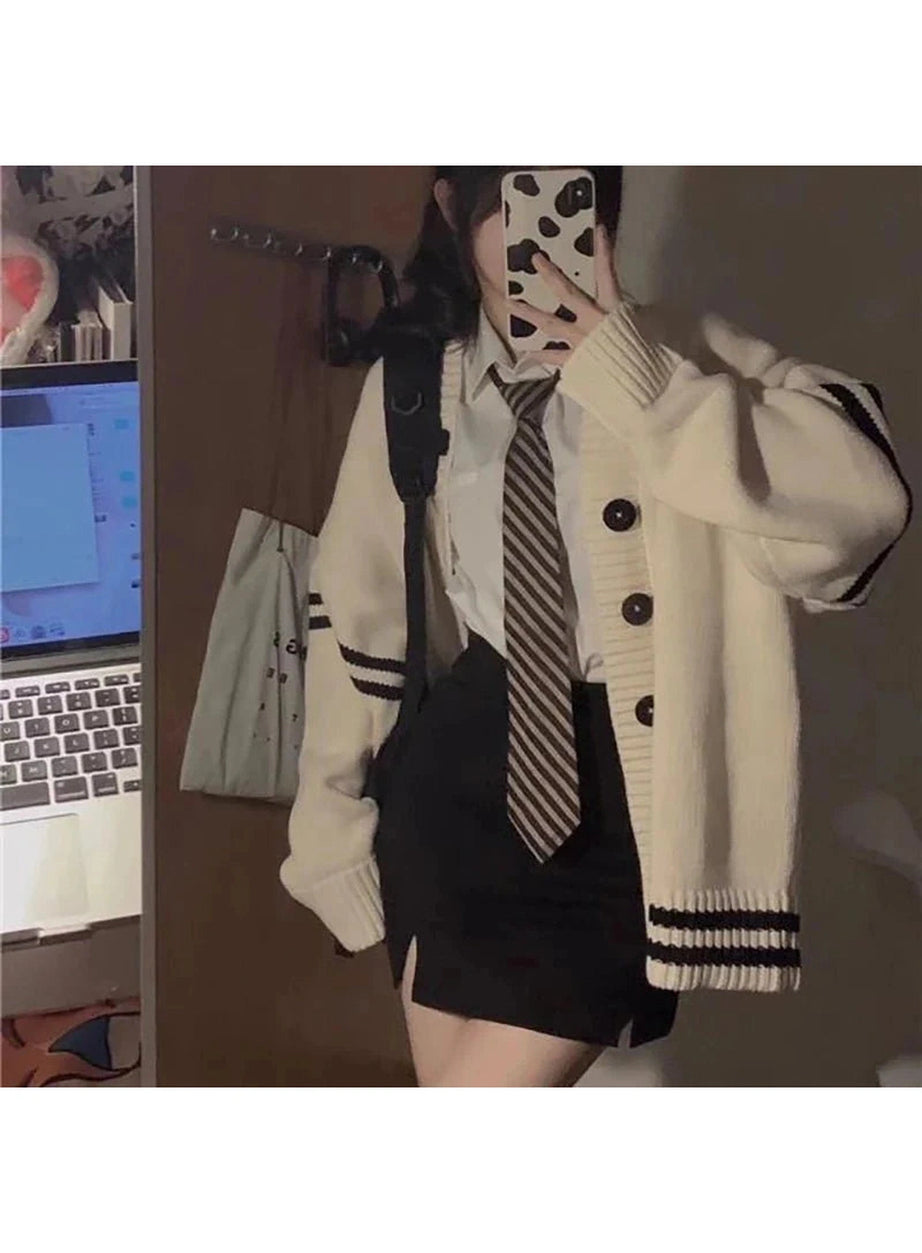 Y2k Striped Loose Cardigan