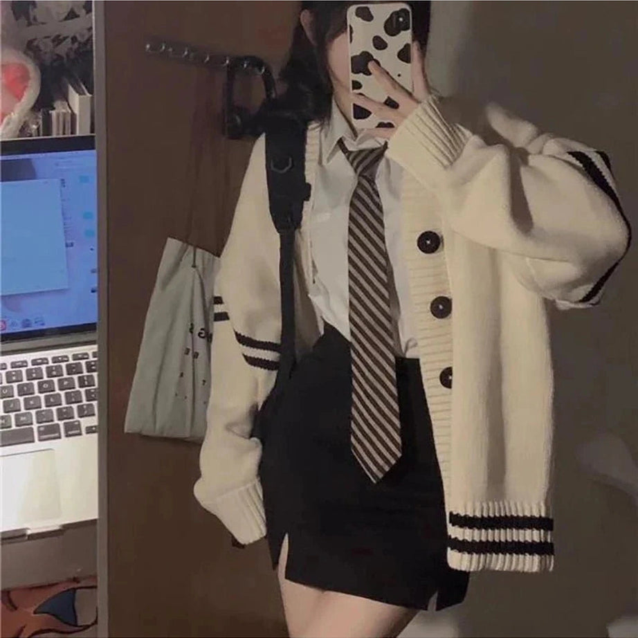 Y2k Striped Loose Cardigan