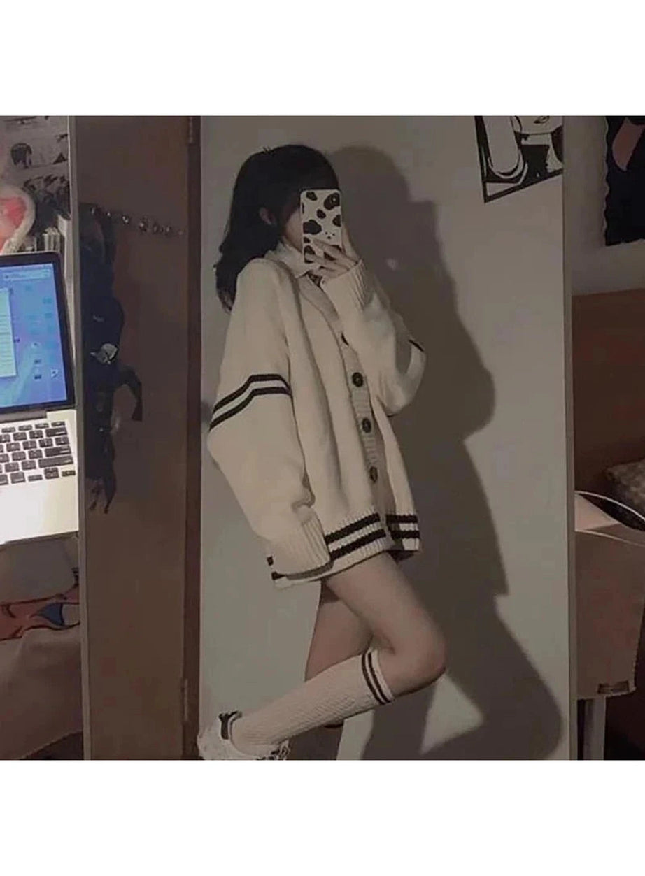 Y2k Striped Loose Cardigan