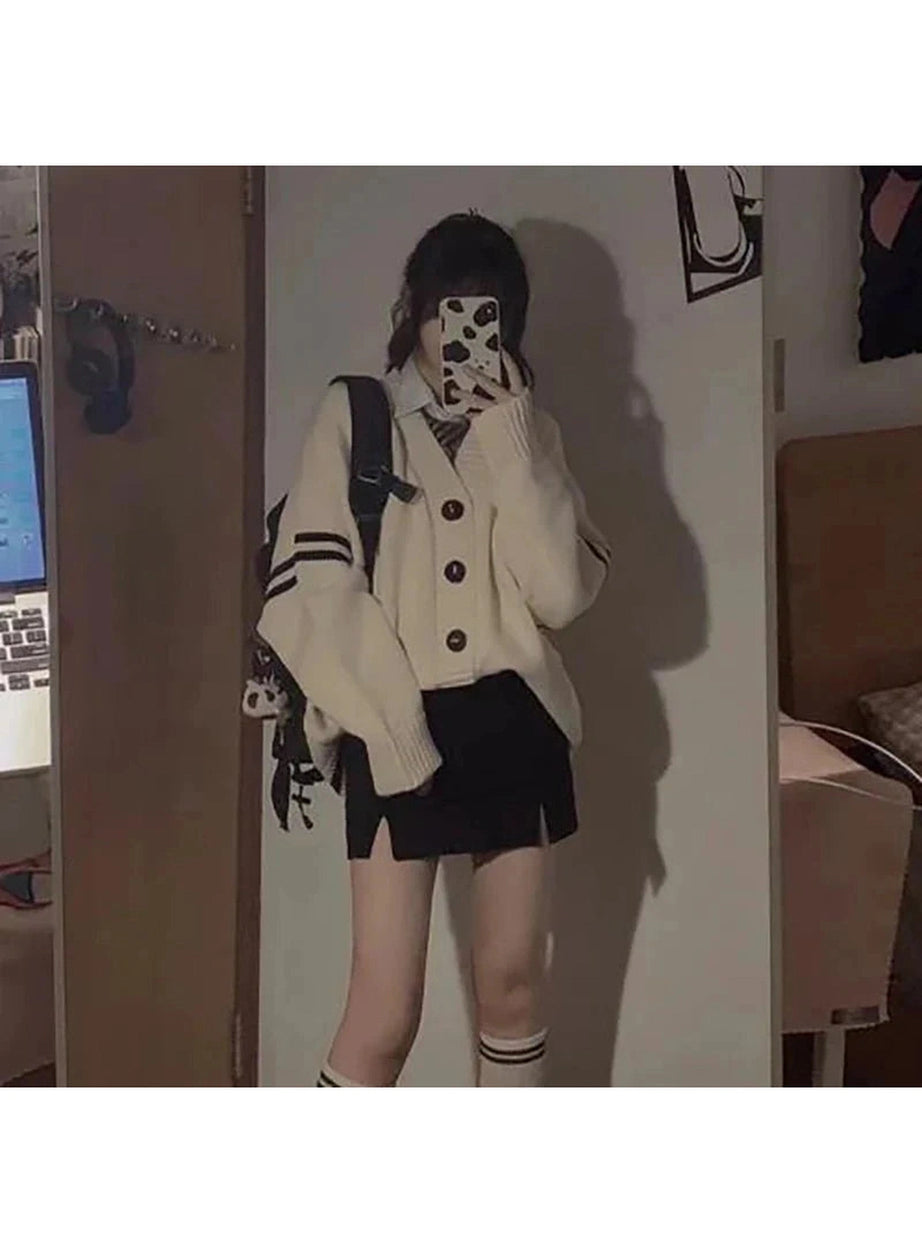 Y2k Striped Loose Cardigan