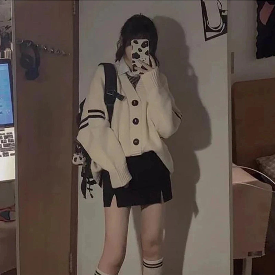 Y2k Striped Loose Cardigan