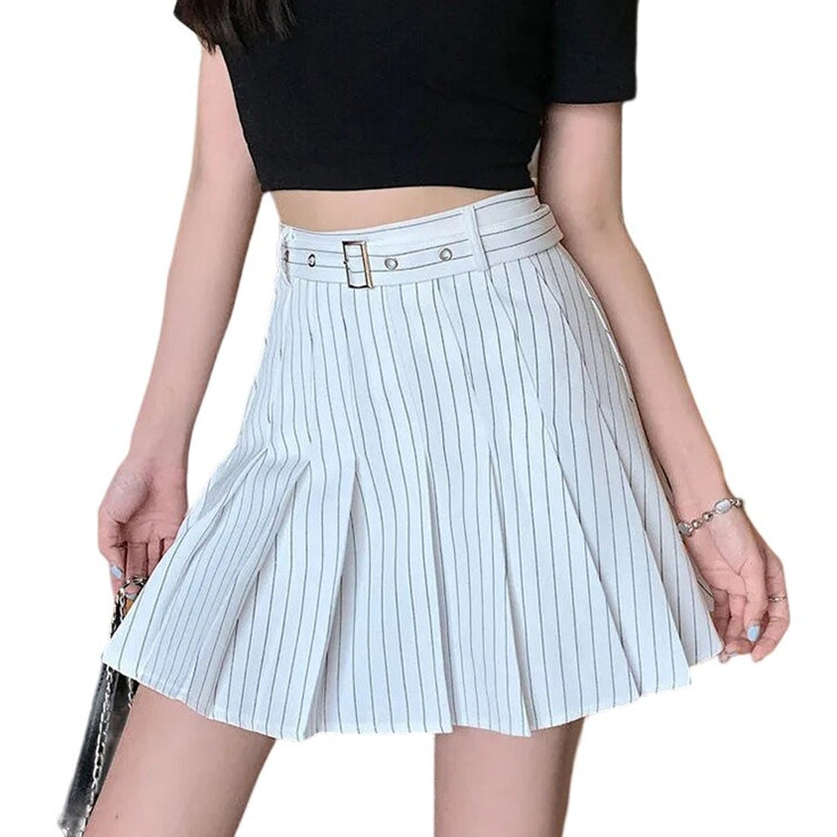 Y2k Striped Preppy Summer Pleated Skirt