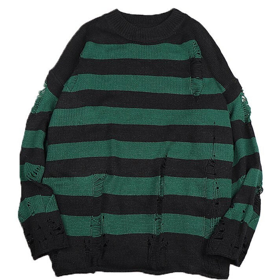 Y2k Striped Ripped Sweater