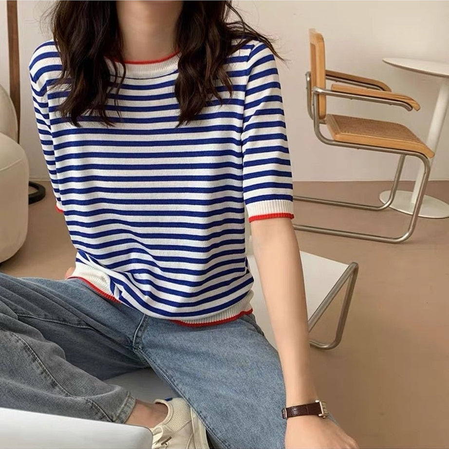 Y2k Striped Short Sleeve T-shirt