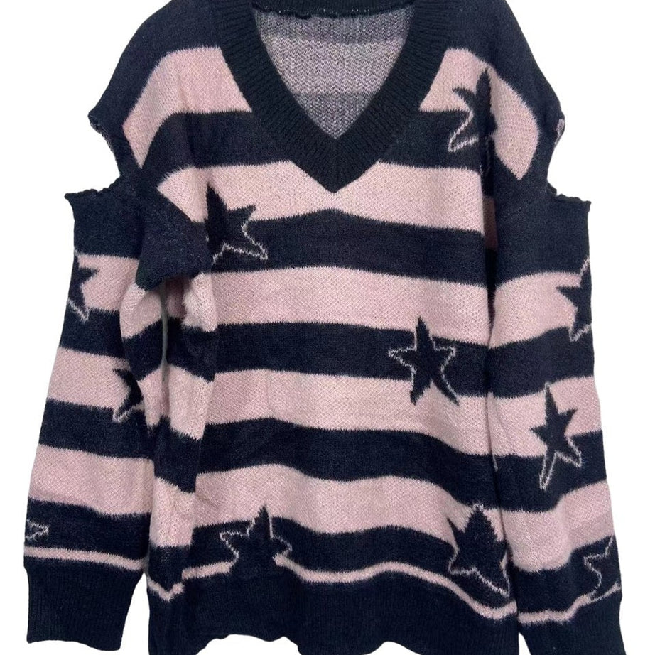 Y2k Striped Star Knit Pullover