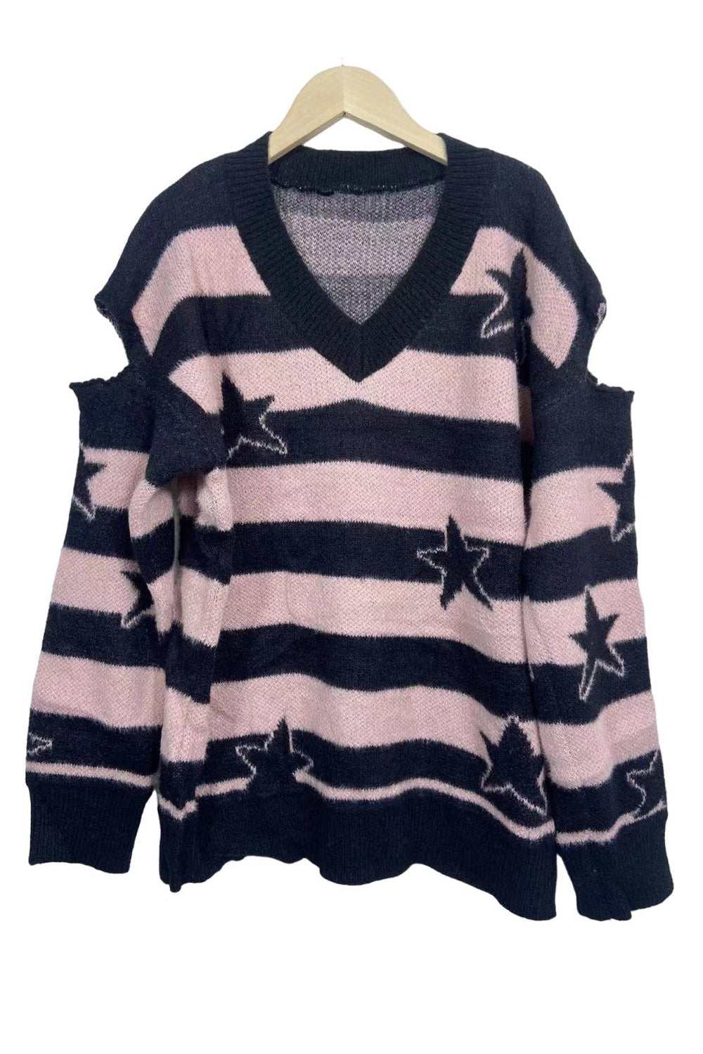 Y2k Striped Star Knit Pullover