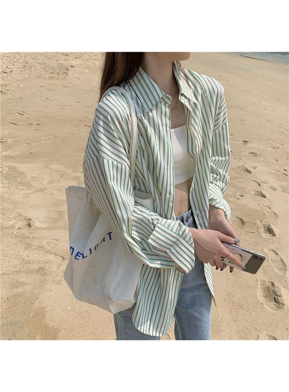 Y2k Striped Sunscreen Shirt