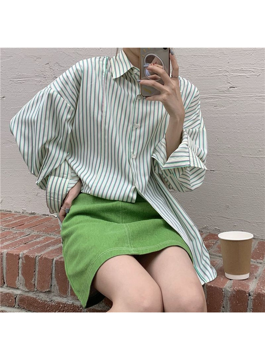 Y2k Striped Sunscreen Shirt