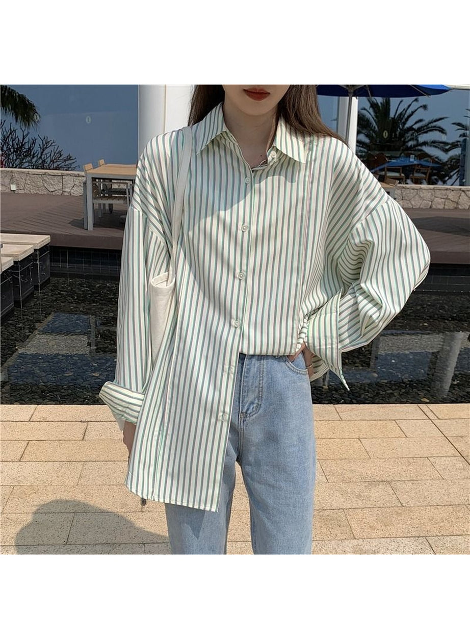 Y2k Striped Sunscreen Shirt