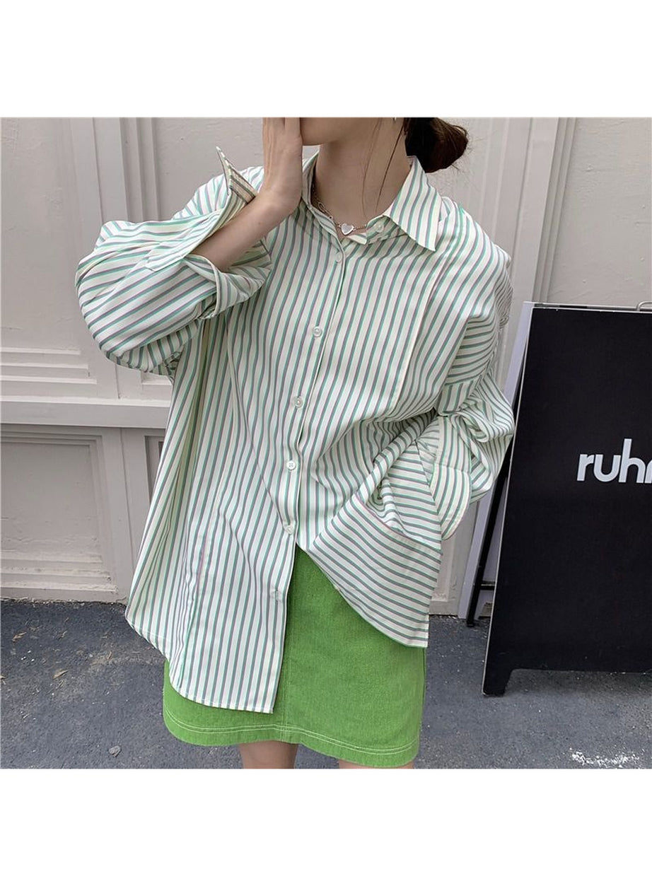 Y2k Striped Sunscreen Shirt