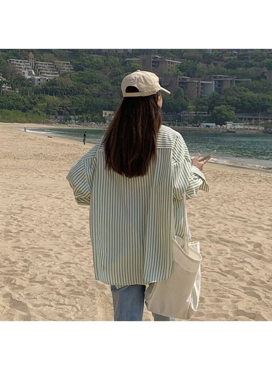 Y2k Striped Sunscreen Shirt