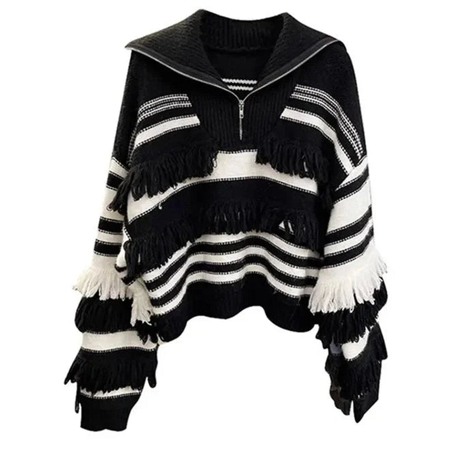 Y2k Striped Tassel Knit Pullover