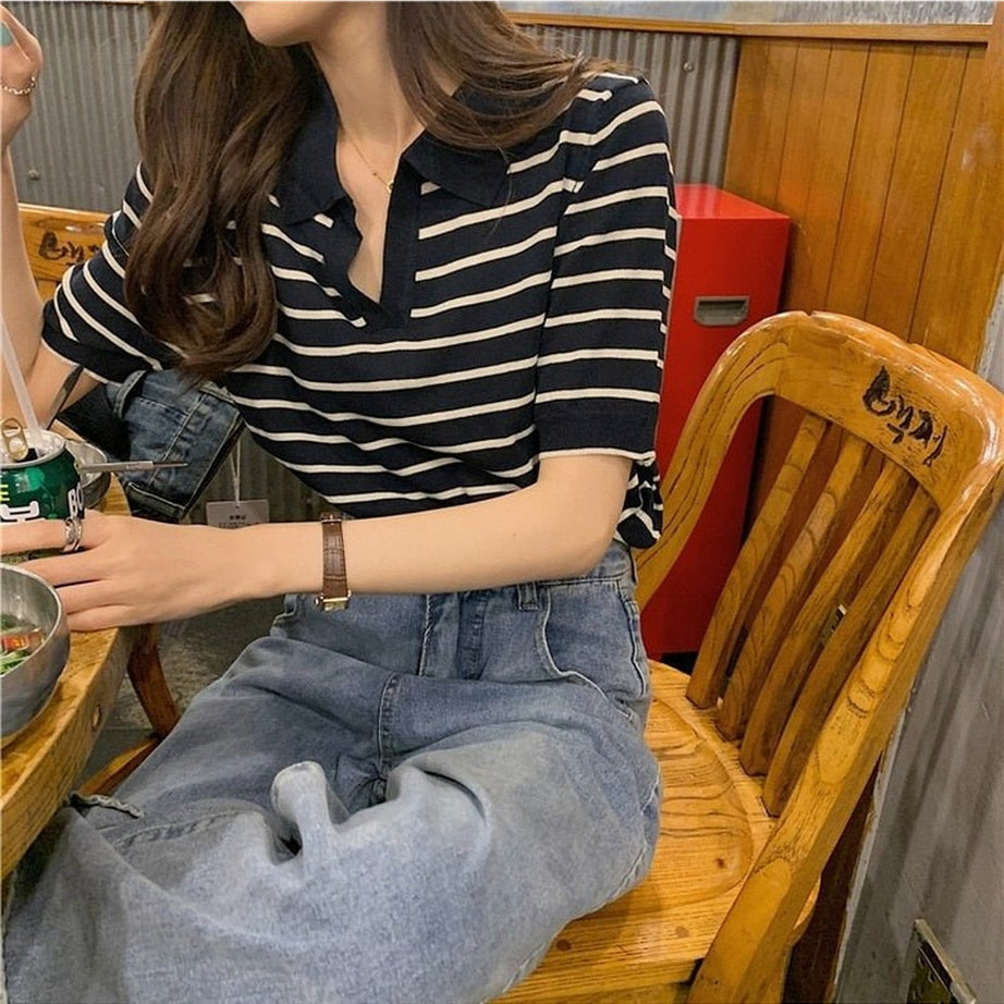 Y2k Striped Vintage Aesthetic T-shirt