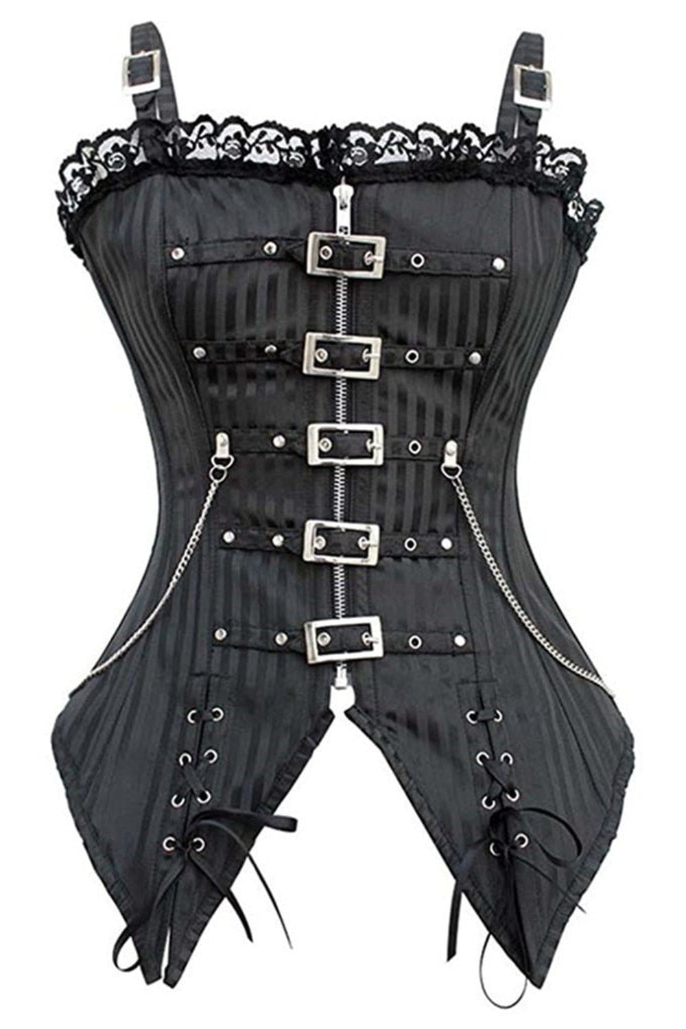 Y2k Striped Zip Buckled Corset