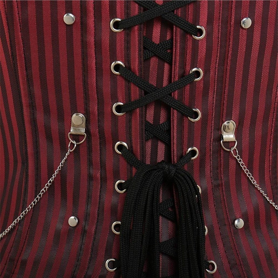 Y2k Striped Zip Buckled Corset